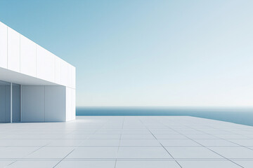 Modern architectural scenery and white platform
