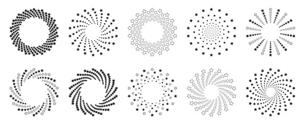 Abstract spiral dot logo. Vector icon circle swirl. Round circle background line. Set of radial element. White and black graphic illustration.