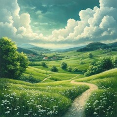 Obraz premium Landscape with lush green meadows
