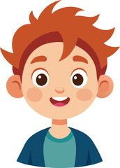 Obraz premium Happy Boy with Red Hair: This cheerful cartoon illustration captures the innocence and joy of a young boy with bright red hair. His big brown eyes and wide smile radiate positivity and warmth. 