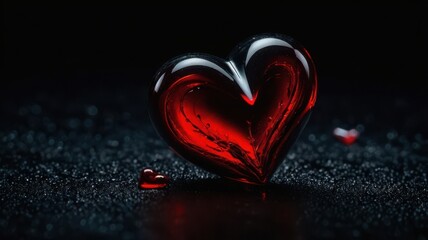Fototapeta premium Love, Heart, Stone, Ruby, Red, Background, Black, Shiny