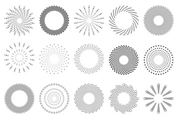 Abstract dot pattern. Graphic logo icon round swirl line. Vector spiral circle element. White and black symbol art technical digital. 