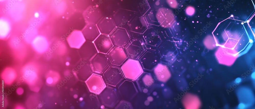 Aufkleber a vibrant abstract background featuring hexagonal shapes and glowing particles.