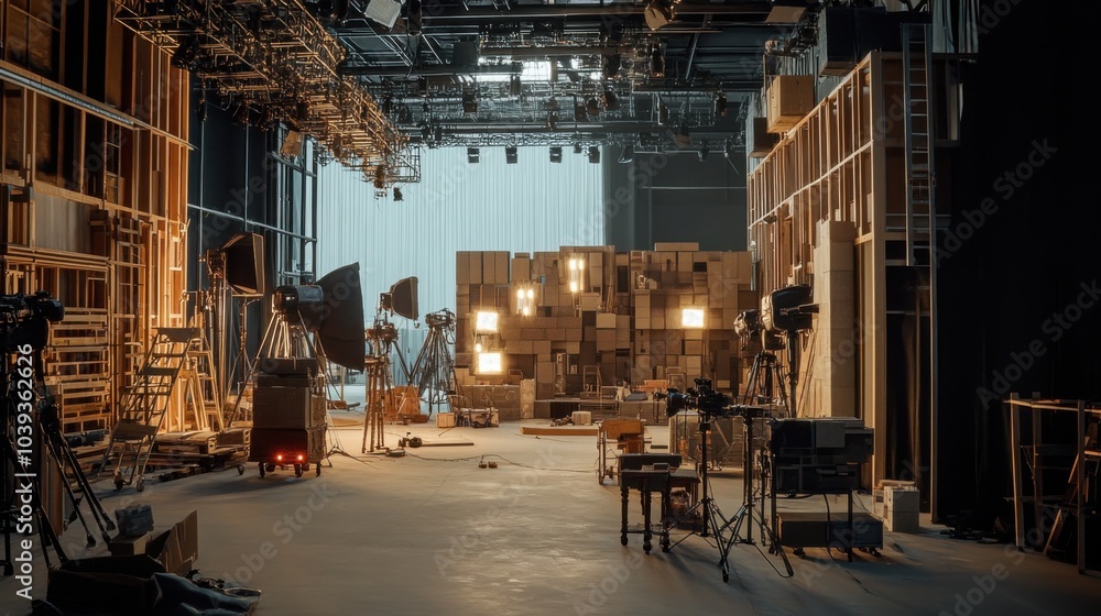 Aufkleber a dynamic film set with props and sets constructed from large-scale blocks, blocks arranged for film