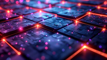 Vibrant night scene with intricate neon patterns and glowing connections