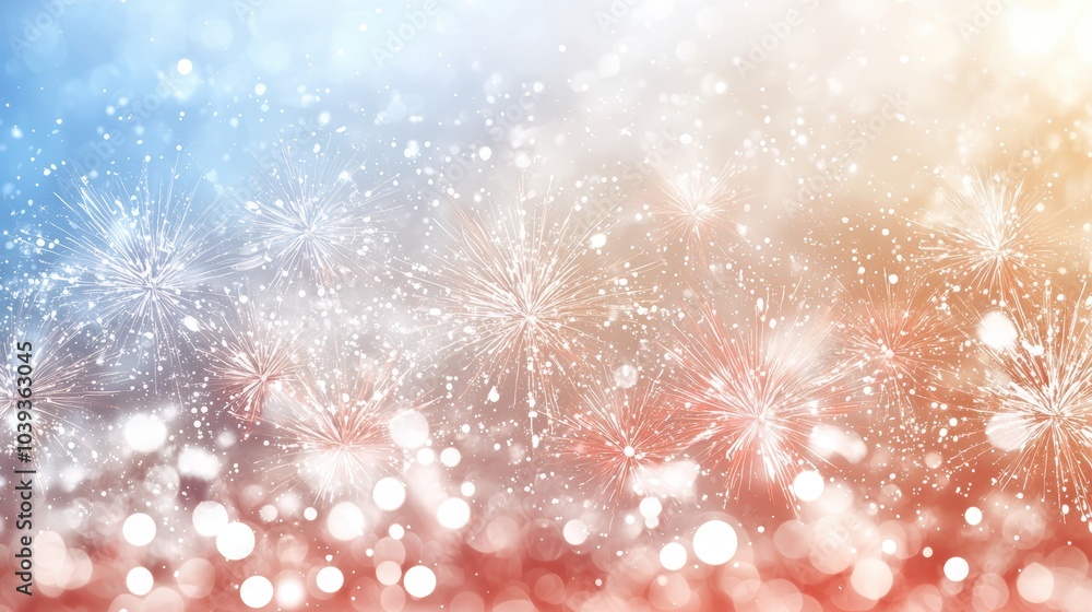 Poster a shimmering background featuring soft bokeh effects in blue, orange, and red hues, creating a dream