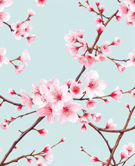 A beautiful pink flower with a blue background. The flowers are arranged in a way that they look like they are growing on a branch