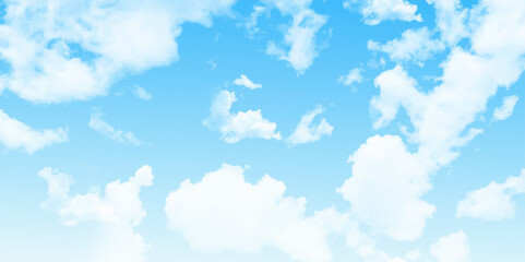 Bright blue sky with fluffy white clouds on a sunny day