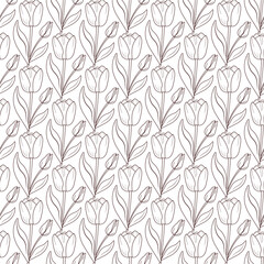 Tulip Flower, Botanical, Plant Seamless Pattern