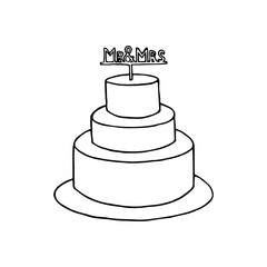 Minimalist Cake Topper with Mistress and Mrs. - hand drawn line sketch