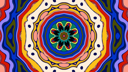 Abstract colorful psychedelic mandala kaleidoscope background pattern for a summer music festival
