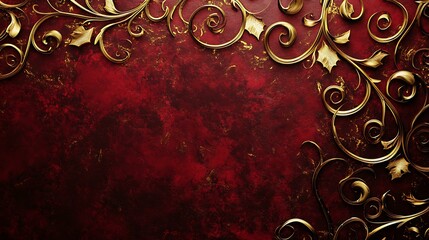 Ornate golden swirls layered over a rich burgundy backdrop for an elegant holiday invitation