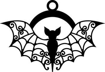 Abstract laser cut template earrings with ornamental bat, for Halloween themed jewelry designs. Intricate and spooky design for creating unique and festive jewelry pieces inspired by the Halloween. 