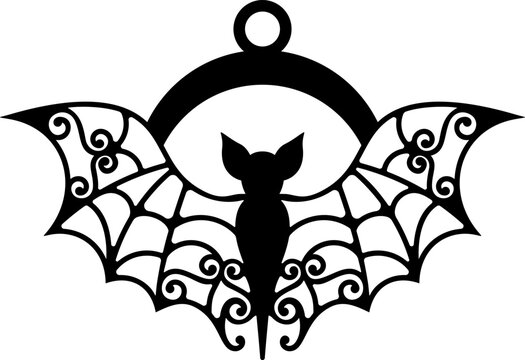 Abstract laser cut template earrings with ornamental bat, for Halloween themed jewelry designs. Intricate and spooky design for creating unique and festive jewelry pieces inspired by the Halloween. 