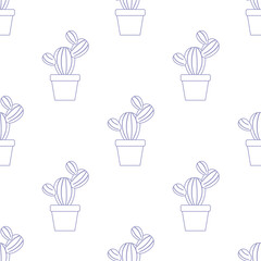 Seamless pattern with cactus to pot, endless botanical texture