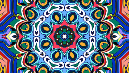 Abstract colorful psychedelic mandala kaleidoscope background pattern for a summer music festival
