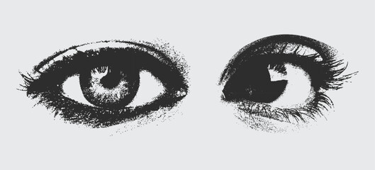 Fototapeta premium Eyes in scream for grunge punk y2k collage design, with a halftone stipple effect