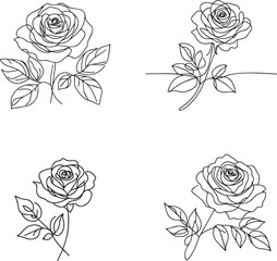 set of roses  one line art vector illustration