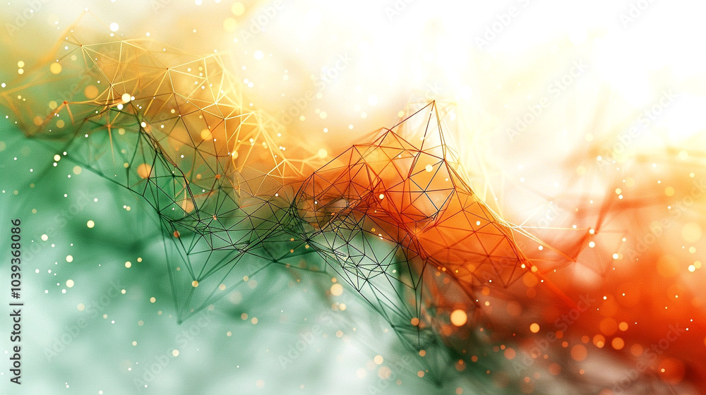 Poster intricate mesh of colorful geometric shapes creating a vibrant abstract landscape