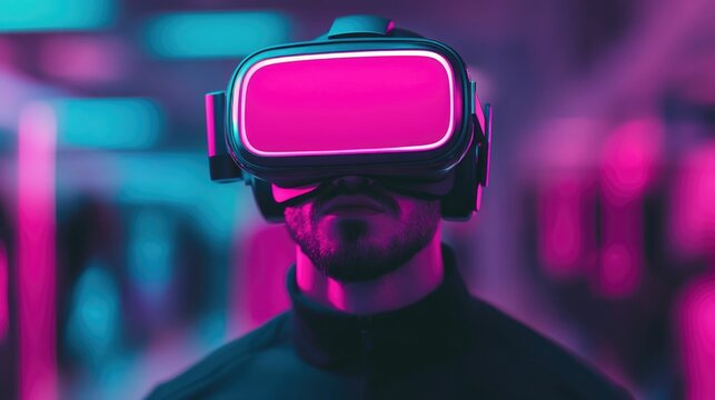 Futuristic online shopping experience with a glowing Cyber Monday sale floating in a virtual reality headset against a deep depth of field background - Powered by Adobe