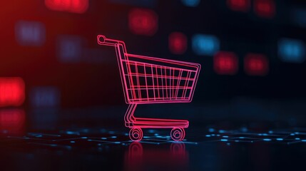 Cyber Monday Sale Deals and Discounts Floating Above Digital Shopping Cart with Depth of Field Effect Showcasing Promotions and Online Shopping Incentives