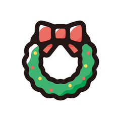 Christmas wreath outline icon for graphic design, apps and websites