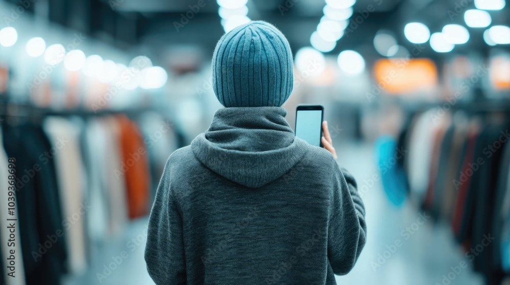 Aufkleber a person holds a smartphone and appears to be comparing different cyber monday offers across various