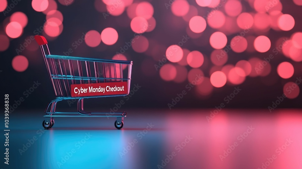 Poster digital shopping cart filled with various tech gadgets and gifts against a festive holiday backgroun
