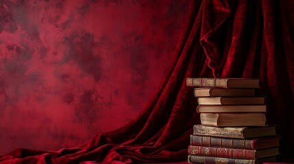 A rich, dark red background with a velvety texture, giving a luxurious and dramatic feel