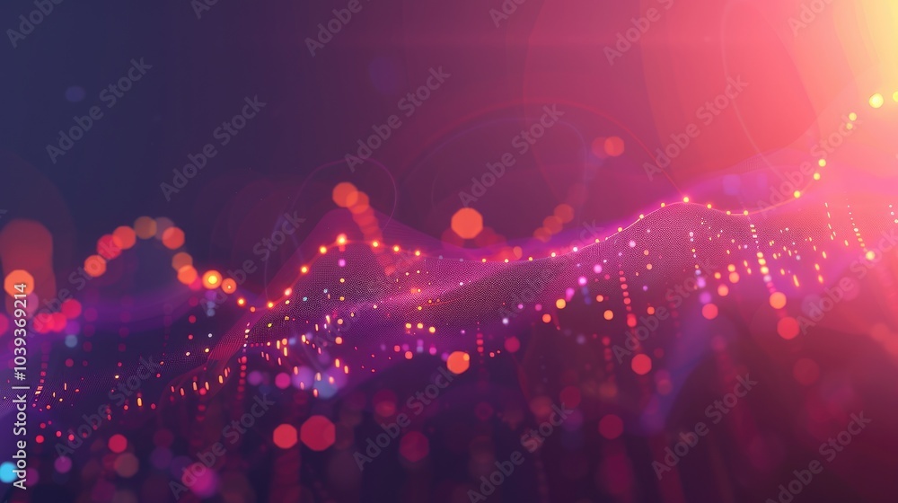 Poster colorful abstract wave with lights and bokeh effect