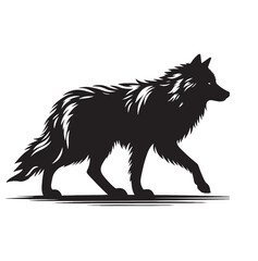 Silhouette of a wolf walking on a white background.