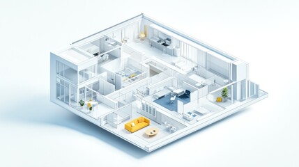 Obraz premium A 3D model of a modern apartment layout and interior design.