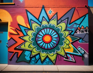 colorful flowers and graffiti in an urban environment