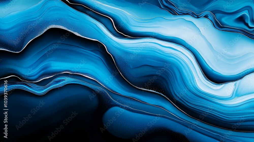 Poster a vibrant, abstract image featuring wavy blue lines and patterns, creating a visually striking fluid