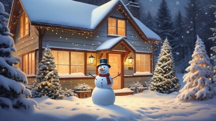 Obraz premium Snowman and gifts. Christmas
