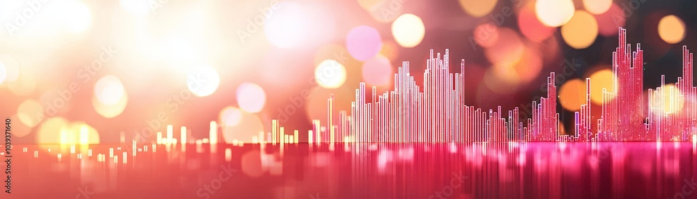 Poster a vibrant, abstract cityscape illuminated with colorful lights, creating a dreamy atmosphere with a 