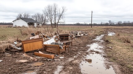 Abandoned Furniture on Muddy Path After Disaster