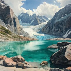 Landscape with turquoise glacial lake