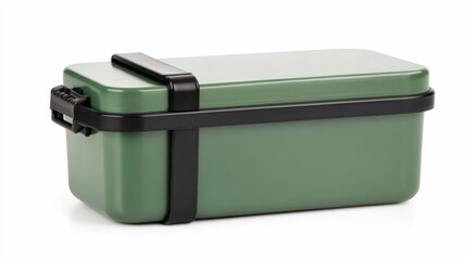 A rugged and durable green and black bear proof food storage container with a deep depth of field designed for outdoor adventures camping hiking and wilderness expeditions