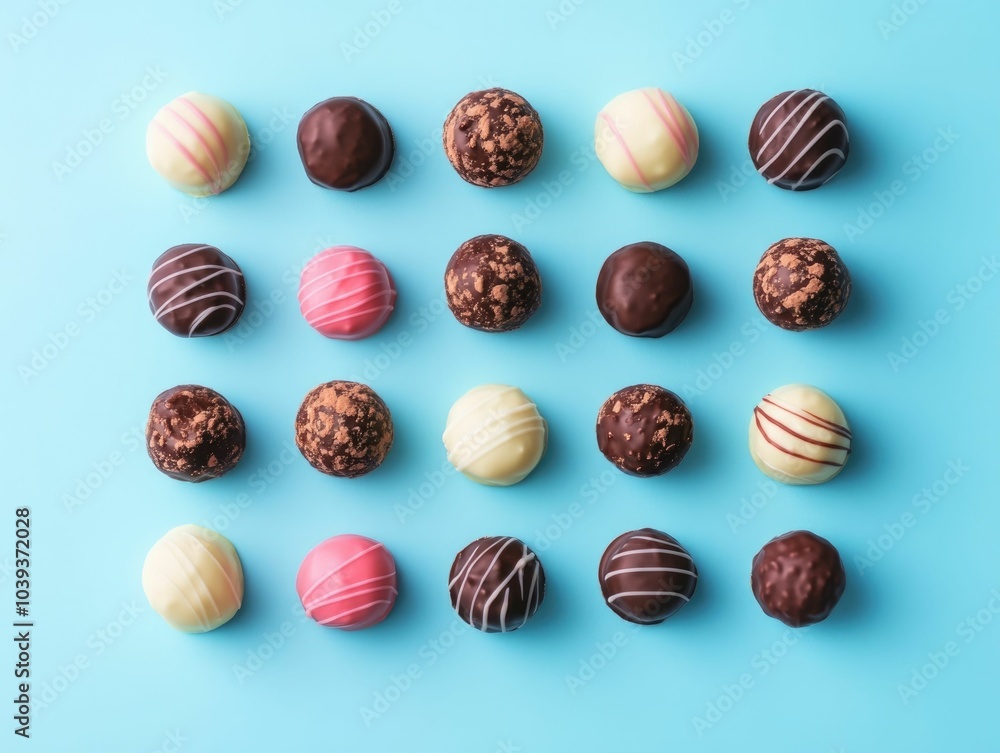 Aufkleber overhead shot of various high end chocolate truffles meticulously arranged in a visually appealing p