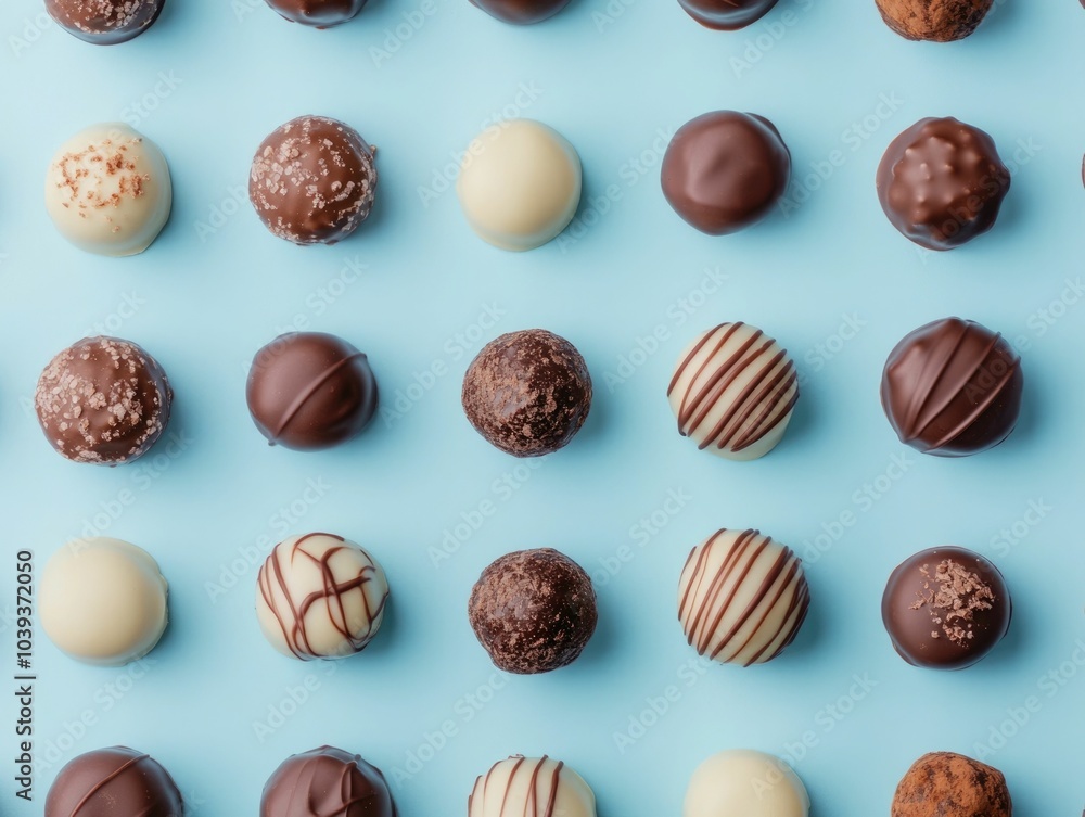 Aufkleber top view of various chocolate truffles including dark milk and white varieties meticulously arranged