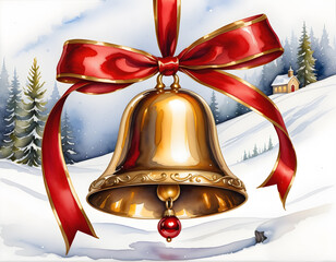 christmas bells with red ribbon