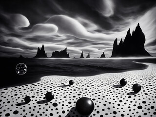 surrealist black and white spotted landscape