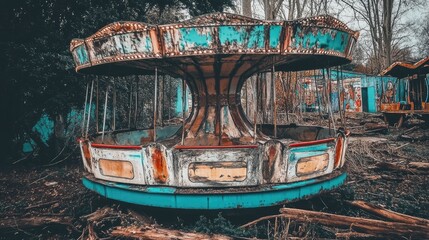 Obraz premium Abandoned Carousel in Urban Decay Setting