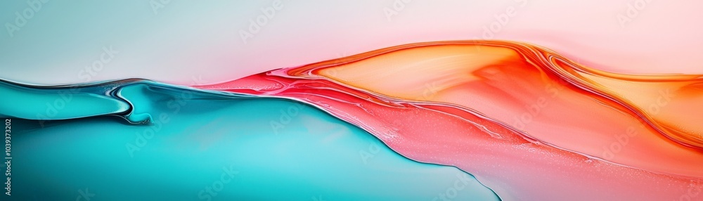 Poster a colorful abstract wave blending blue and orange hues, creating a serene yet dynamic visual experie