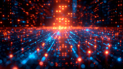 Fototapeta premium Dynamic beams of blue and orange lights intertwine in a mesmerizing digital space