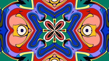 Abstract colorful psychedelic mandala kaleidoscope background pattern for a summer music festival
