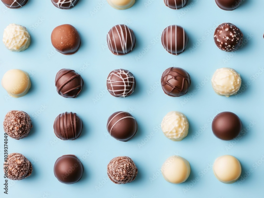 Aufkleber assorted delicious gourmet chocolate truffles with bright colorful wrappers and fillings arranged in