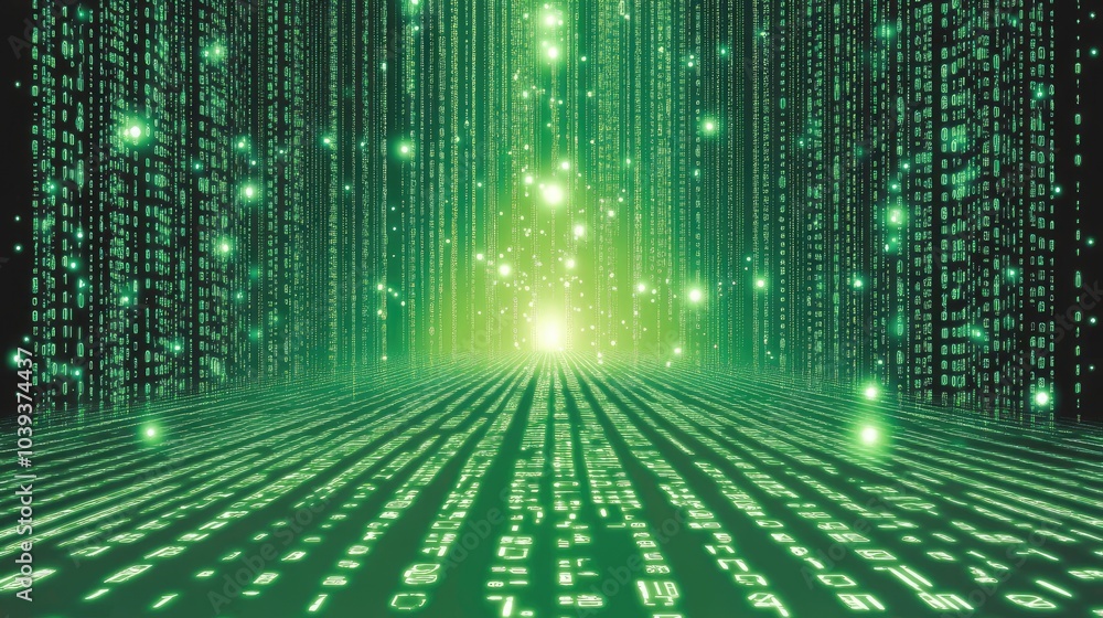 Poster digital matrix with glowing green data stream