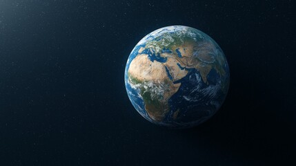 A stunning view of Earth from space, showcasing its vibrant continents and swirling clouds against a dark, starry backdrop.